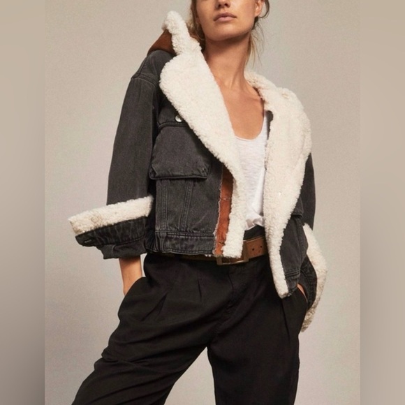 We The Free by Free People Perry Hooded Denim Jacket Vegan Suede - Picture 4 of 8